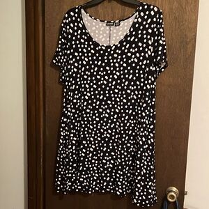 Elegant Black and White Polka Dot Tunic Shirt/Dress